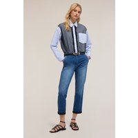 Motivi Striped Shirt With Plumetis Tulle Light Blue Maat: S | Blouses Outlet | Dames | Blauw