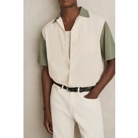 Reiss Ss Textured Colour Block Cuban Shirt Off White/sage Maat: M | Casual Overhemden Outlet | Heren | Wit