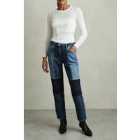 Reiss Patch Straight Leg Jean Mid Blue Maat: W24R | Straight Broeken Outlet | Dames | Blauw