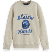 Scotch & Soda Boy Denim Washed Artwork Sweatshirt Ecru Melange Maat: 6 | Sportkleding Outlet | Unisex | Blauw