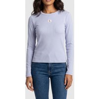 Calvin Klein Ls Woven Label 2x2 Top Casual Blue Maat: XL | Longsleeves Outlet | Dames | Blauw