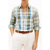 Tommy Hilfiger Linen Blend Madras Shirt Citronella/check Maat: XXL | Casual Overhemden Outlet | Heren | Blauw