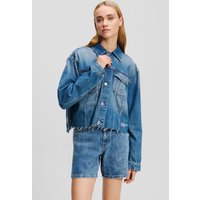 Karl Lagerfeld Relaxed Fringed Denim Jkt Stone Washed Mid Blue Maat: M | Spijkerjassen Outlet | Dames | Blauw