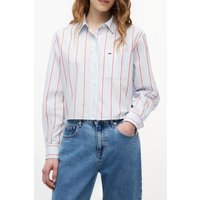 Tommy Hilfiger Relaxed Crop Shirt Kingly Blue/multi Stripe Maat: XS | Longsleeves Outlet | Dames | Blauw