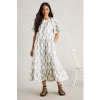 White Stuff Spruce Jaquard Dress White Multi Maat: 18 REGULAR | Midi Jurken Outlet | Dames | Wit