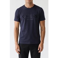 GUESS Ss Cn Sprayed Flock Smart Blue Maat: M | Basic T-Shirts Outlet | Heren | Blauw