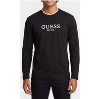 GUESS Cn Ls Embroidery Log Jet Black A996 Maat: XXL | Basic T-Shirts Outlet | Heren | Zwart