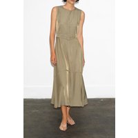 French Connection Celina Cupro Slvlss Cargo Dres Washed Khaki Maat: 14 | Midi Jurken Outlet | Dames | Bruin