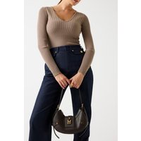 GUESS Agathe Ls Vn Top Swe Silk Taupe Maat: XXS | Longsleeves Outlet | Dames | Beige