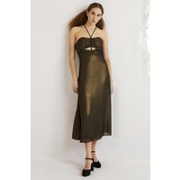 Boden Metallic Halterneck Midi Dress Gld Maat: 20R | Midi Jurken Outlet | Dames | Bruin