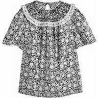 Boden Smocked Neck Printed Top Blk Maat: 8 | Blouses Outlet | Dames | Zwart