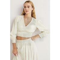 Boden Lurex Smocked Crop Top Ivo Maat: 20 | Blouses Outlet | Dames | Ecru