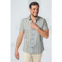 No Excess Shirt Short Sleeve Allover Printed Stretch Washed Blue Maat: M | Casual Overhemden Outlet | Heren | Blauw