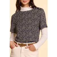 ICode Black Top With Micro Floral-leopard Print Maat: S | Blouses Outlet | Dames | Zwart