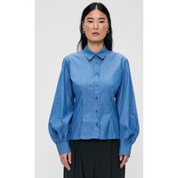 ZENGGI Fitted Puff Sleeve Shirt Ocean Blue Maat: XS | Blouses Outlet | Dames | Blauw