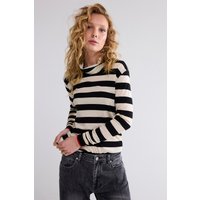 Summum Woman Turtle Neck Top Sheer Jersey Stripe Black Ivory Maat: S | Longsleeves Outlet | Dames | Zwart