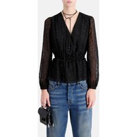 The Kooples Wrap Top With 3/4 Sleeves And Elasticated Bottom Black Maat: 36 | Blouses Outlet | Dames | Zwart