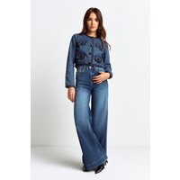 Rich & Royal Boxy Denim Jacket With Tapes Denim Blue Maat: 42 | Spijkerjassen Outlet | Dames | Blauw