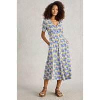 White Stuff Megan Jersey Dress Blue Print Maat: 10 REGULAR | Midi Jurken Outlet | Dames | Blauw