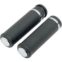 H17-0556T - Drag Specialties Rubber Grips with Accent Rings & End Caps For Harley Davidson FLHR 1584 2008 - Black/Chrome