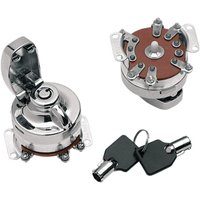 21-0202PAE-BC1 - Drag Specialties Round Key Internal Contact Switch For Harley Davidson FL 1200 1973-1977 - Chrome