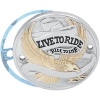 30-0152CA - Drag Specialties Live To Ride Points Cover For Harley Davidson FLH 1340 1979-1984 - Black/Chrome/Gold