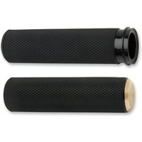 Image of 07-332 - Arlen Ness Knurled Grips For Harley Davidson FL 1200 1976-1977 - Black/Brass