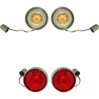 Image of PB-BCM2-BB-C - Custom Dynamics Complete Front & Rear Turn Signal Conversion Kit with Bullet Bezel Lenses For Harley Davidson FLD 1690 2012-2013 Chrome Clear/Red