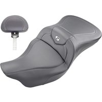 Image of 808-07B-186BR - Saddlemen Extended Reach RoadSofa Seat With Backrest For Harley Davidson FLHR 1584 2008 - Black/Silver