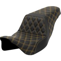 Image of A808-07B-175GOL - Saddlemen Lattice Stitch Step Up Seat For Harley Davidson FLH 1868 2021 - Black/Gold (Driver Seat Length: 38 cm)