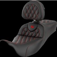 Image of 808-07B-184B4 - Saddlemen Roadsofa Extended Reach Seat With Backrest For Harley Davidson FLHR 1584 2008 - Black/Red (Driver Seat Length: 42 cm)