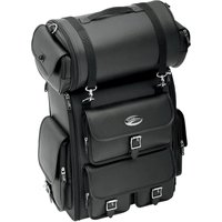 Image of 3515-0096 - Saddlemen EX2200 Sissy Bar Bag with Roll Bag For Harley Davidson FLD 1690 2012 Rear - Black/Chrome