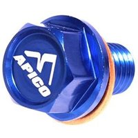 Apico M10 X 15MM X 1.5 Magnetic Sump Drain Bolt - Kawasaki KX65 2000-23, KXF250 2004-20 - Blue