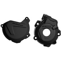 90970 - Polisport Clutch & Ignition Cover Protectors For KTM SXF 250/350 2013-2015, Husqvarna FC 250/350 2014-2015 Black