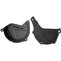 90988 - Polisport Clutch & Ignition Cover Protectors For KTM EXC-F 450/500 2013-2016, Husqvarna FE 450/501 2014-2016 Black