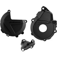 90982 - Polisport Clutch & Ignition Cover Protectors For KTM/Husqvarna EXC-F 250/350 2017-2023, FE 250/350 2019-2023 Black