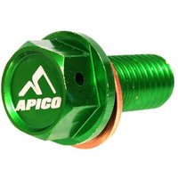 SUMPBOLT MAG KXF2 - Apico Magnetic Sump Drain Bolt M10 X 22mm X 1.5 For Kawasaki KXF450 2006-2015, KLX450R 2008-2015 Green