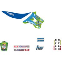 Image of 24V01 - Tecnosel Graphics Kit For Kawasaki KX125 1994-1998 - Blue/Green/Multi/White