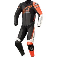 Image of Alpinestars GP Force Phantom One Piece Leather Motorcycle Suit 50 Black White Red Fluo (UK 40)