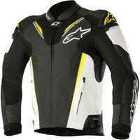 Image of Alpinestars Atem v3 Leather Motorcycle Jacket 60 Black White Fluo (UK 50)