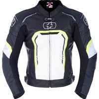 Oxford Strada Leather Motorcycle Jacket L Black White Fluo