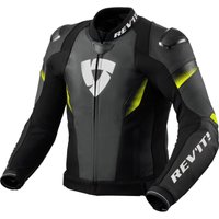 Image of Rev It Control Leather Motorcycle Jacket 52 Black Neon Yellow (UK 42)