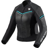 Image of Rev It Median Ladies Leather Motorcycle Jacket 42 Black Turquoise (UK 14)