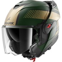 Image of Shark Oxo Sikter Flip Front Motorcycle Helmet XXL Matt Green Chrome Gold (GUQ)
