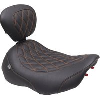 Image of 89503MO - Mustang Wide Tripper Solo Seat With Backrest For Harley Davidson FLHX 1923 2024-2026 - Black/Orange
