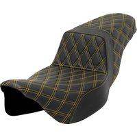Image of 808-07E-17507 - Saddlemen Lattice Stitch Step Up Seat For Harley Davidson FLHR 1584 2008 - Black/Gold (Driver Seat Length: 40.5 cm)