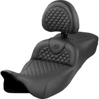 Image of 808-07B-209B0 - Saddlemen Roadsofa Dragon Scale Stitch Seat With Backrest For Harley Davidson FLH 1868 2021 - Black (Driver Seat Length: 39.5 cm)