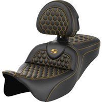 Image of 808-07B-189B7 - Saddlemen Honeycomb Roadsofa Seat With Backrest For Harley Davidson FLH 1868 2021 - Black/Gold (Driver Seat Length:39.5 cm)