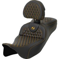 Image of 808-07B-190B7 - Saddlemen Honeycomb Roadsofa Seat With Backrest For Harley Davidson FLH 1868 2021 - Black/Gold (Driver Seat Length: 44.5 cm)