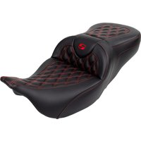 Image of 808-07B-182B4 - Saddlemen Roadsofa Lattice Stitch Seat For Harley Davidson FLHR 1584 2008 - Black/Red (Driver Seat Length:38 cm)
